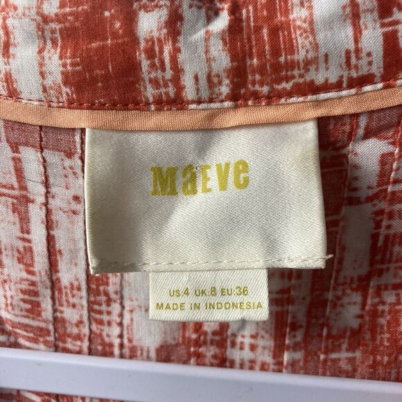 59-7 ANTHROPOLOGIE MAEVE orange tan pleated rayon long button up sleeve top 4 - Picture 6 of 8